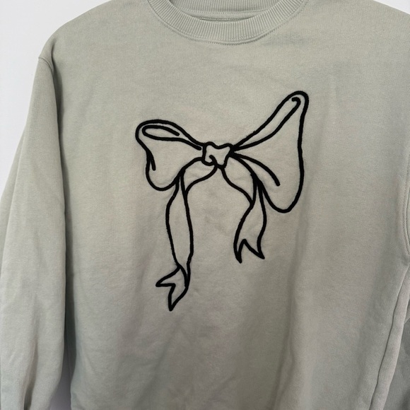 Zara Sage Green Bow Embroidered Sweatshirt - Picture 2 of 3